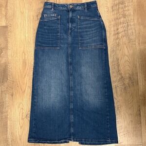 Marc O'Polo Denim Maxi Skirt Blue Patch Pocket High Waist Long Skirt Size 27